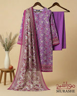 Murashe Rijja premium lawn 3-piece unstitched suit with intricate embroidery and vibrant fabric, displayed flat for styling.