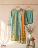 MURASHE Rijja AA-133 Premium Unstitched Lawn Suit with intricate embroidery and vibrant fabric for elegant summer wear.