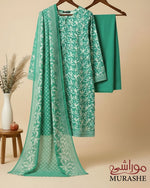 Murashe Rijja RM#124 C premium lawn 3-piece unstitched suit with intricate embroidery and matching fabric in vibrant shades.