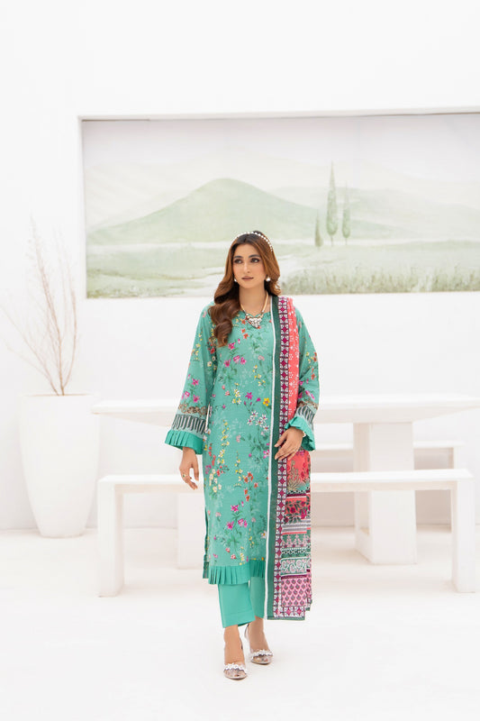 Gull-e-Noor MFDS-D4-GN-3P-02 Slub Lawn Three Piece