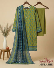 Rijja by Murashe RM#166 premium lawn 3-piece unstitched suit with intricate embroidery and vibrant fabric, displayed flat.