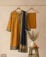 MURASHE Rijja AA-134 premium unstitched lawn suit with vibrant fabric and intricate design, displayed on a hanger.