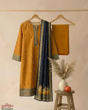 MURASHE Rijja AA-134 premium unstitched lawn suit with vibrant fabric and intricate design, displayed on a hanger.