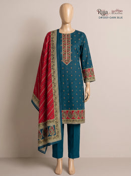 3 Piece - Unstitched Khaddar – D#3001 Dark Blue