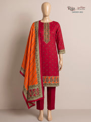 3 Piece - Unstitched Khaddar – D#3001 Red