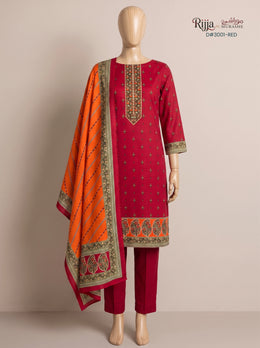 3 Piece - Unstitched Khaddar – D#3001 Red