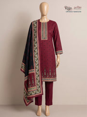 3 Piece - Unstitched Khaddar – D#3002 Maroon