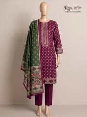 3 Piece - Unstitched Khaddar – D#3003 Magenta