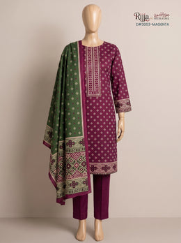 3 Piece - Unstitched Khaddar – D#3003 Magenta
