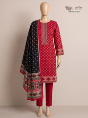 3 Piece - Unstitched Khaddar – D#3003 Red