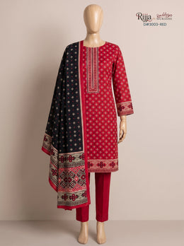 3 Piece - Unstitched Khaddar – D#3003 Red