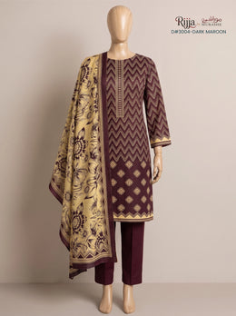 3 Piece - Unstitched Khaddar – D#3004 Dark Maroon