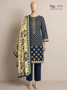 3 Piece - Unstitched Khaddar – D#3004 Navy Blue