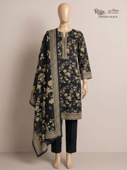 3 Piece - Unstitched Khaddar – D#3005 Black