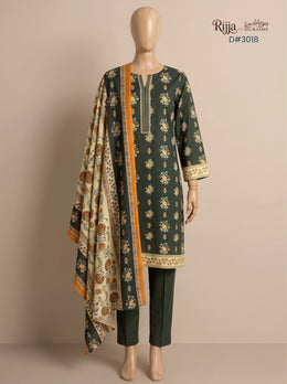 3 Piece - Unstitched Khaddar – D#3018