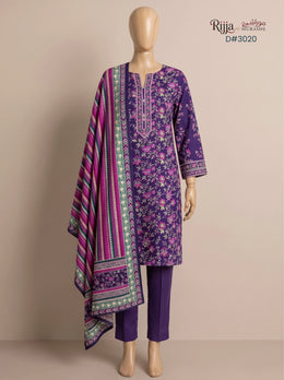 3 Piece - Unstitched Khaddar – D#3020