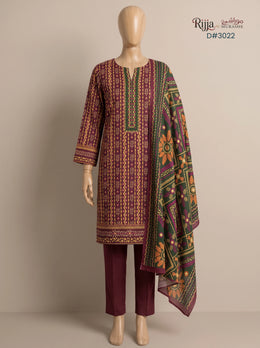 3 Piece - Unstitched Khaddar – D#3022