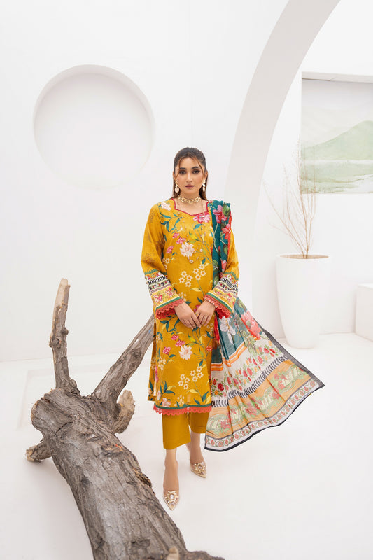 Gull-e-Noor MFDS-D4-GN-3P-05 Slub Lawn Three Piece