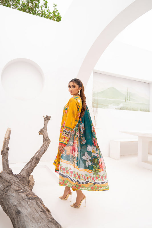 Gull-e-Noor MFDS-D4-GN-3P-05 Slub Lawn Three Piece