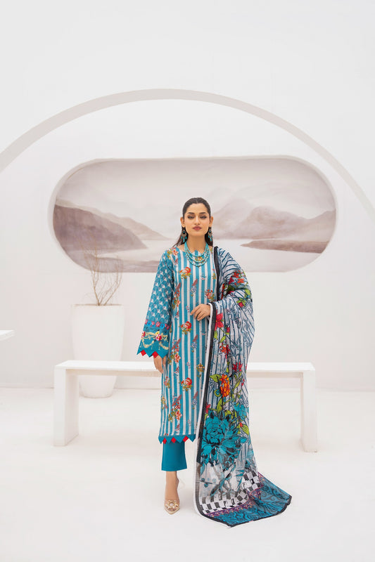 Gull-e-Noor MFDS-D4-GN-3P-06 Slub Lawn Three Piece