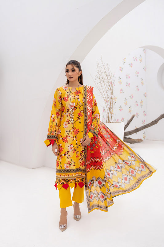 Gull-e-Noor MFDS-D4-GN-3P-08 Slub Lawn Three Piece