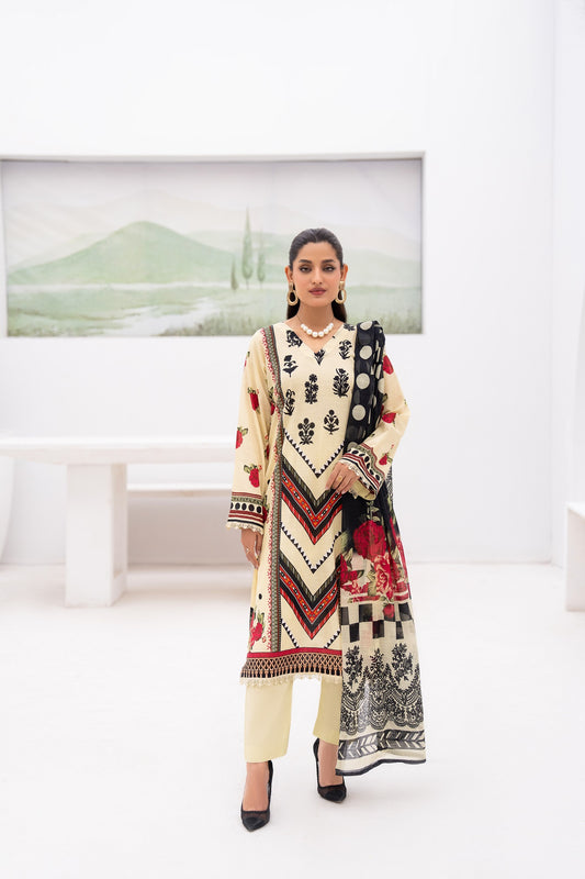 Gull-e-Noor MFDS-D4-GN-3P-10 Slub Lawn Three Piece