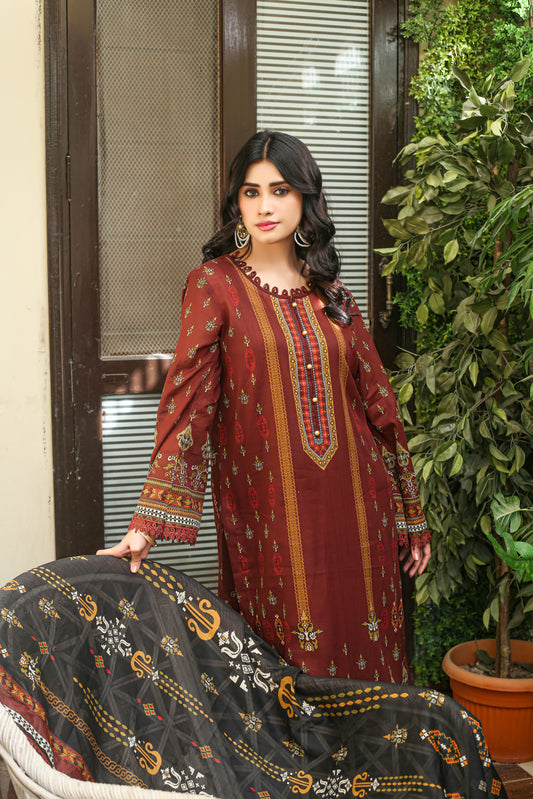 Manha MFDS-B4-MA-07 Cross Slub Lawn Three Piece