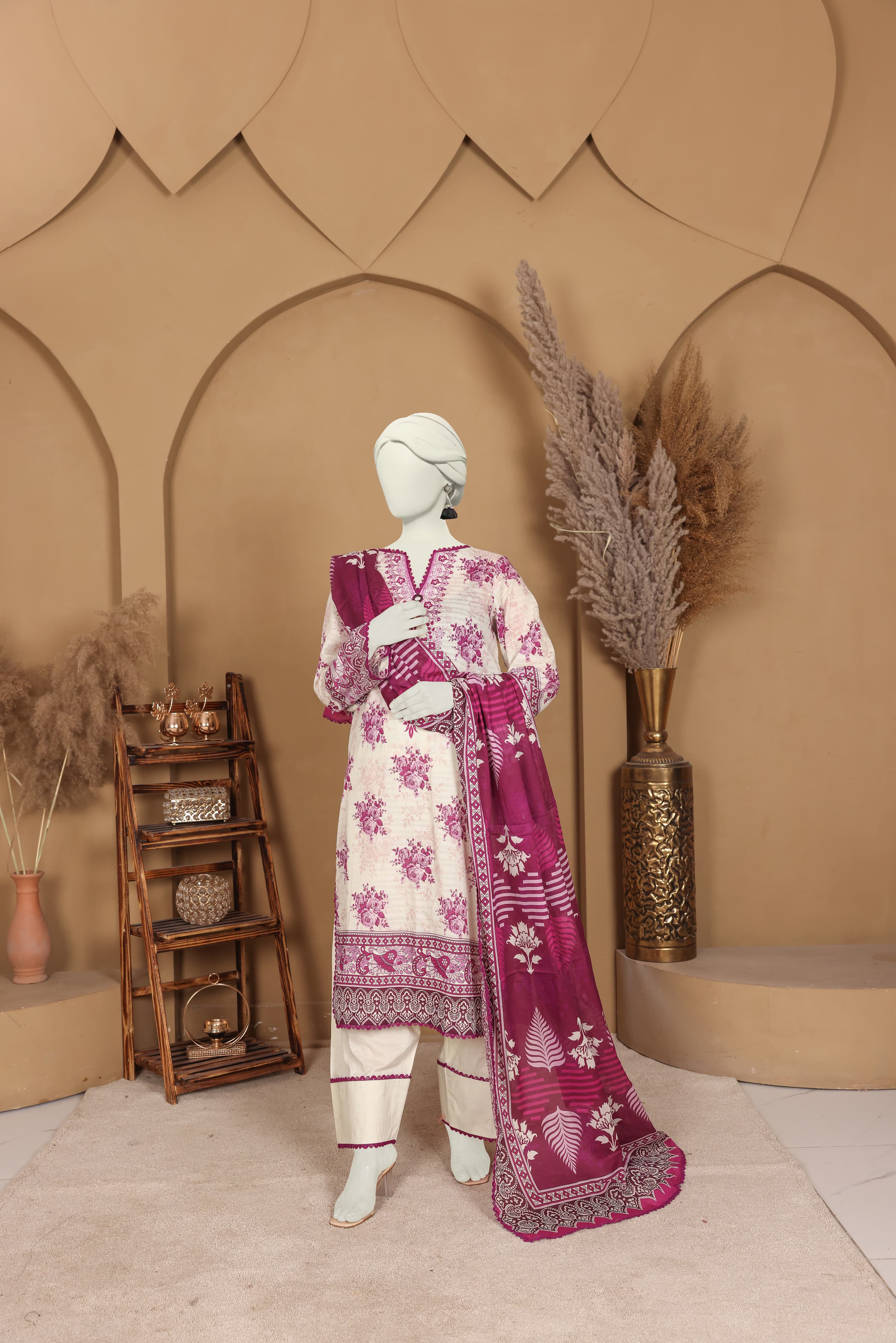 Imsha Doria Lawn 3 Piece D-01 by Murashe featuring digital printed slub lawn shirt, lawn voil dupatta and cotton trousers