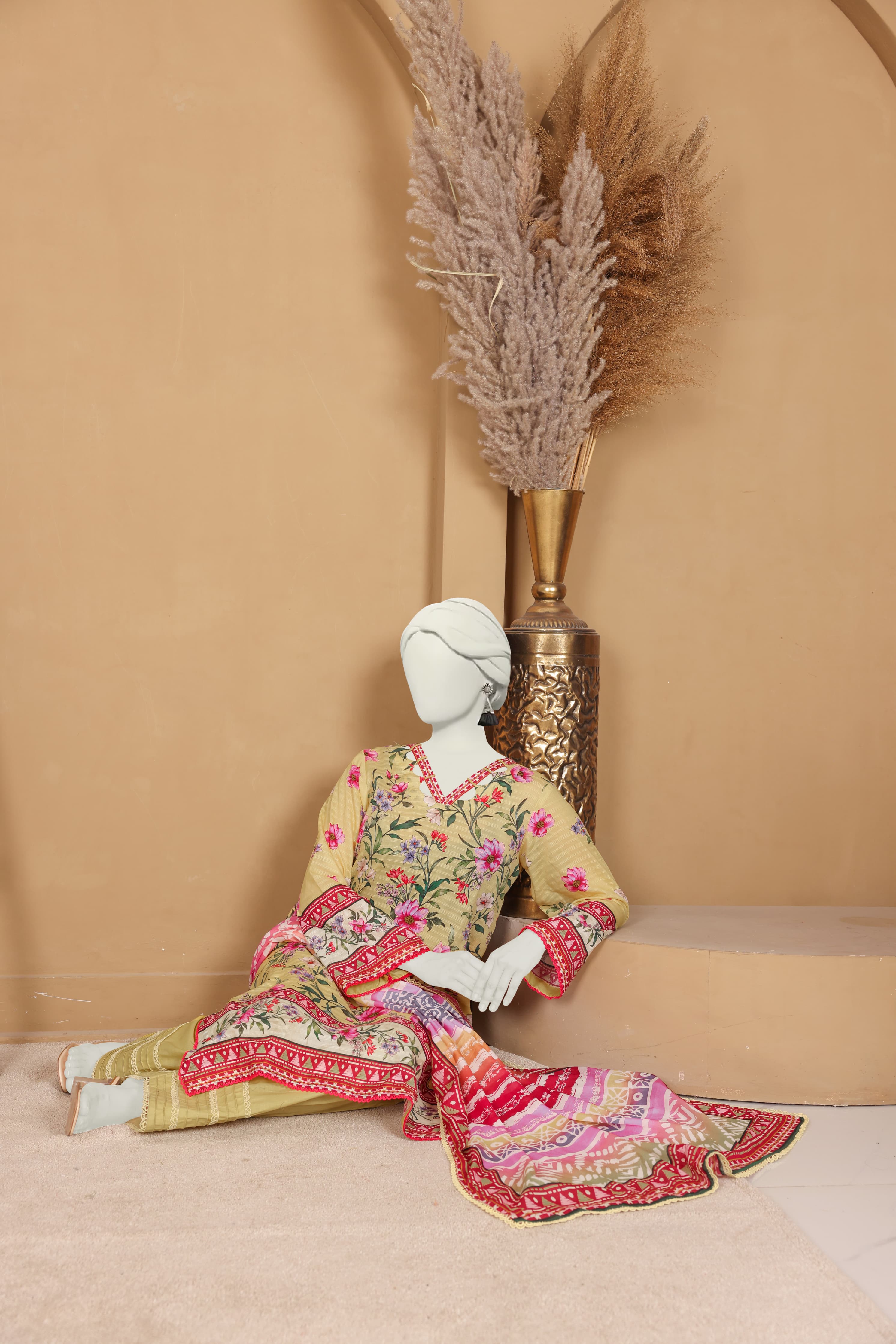 Imsha Doria Lawn 3 Piece D-06 by Murashe featuring digital printed slub lawn shirt, lawn voil dupatta and cotton trousers