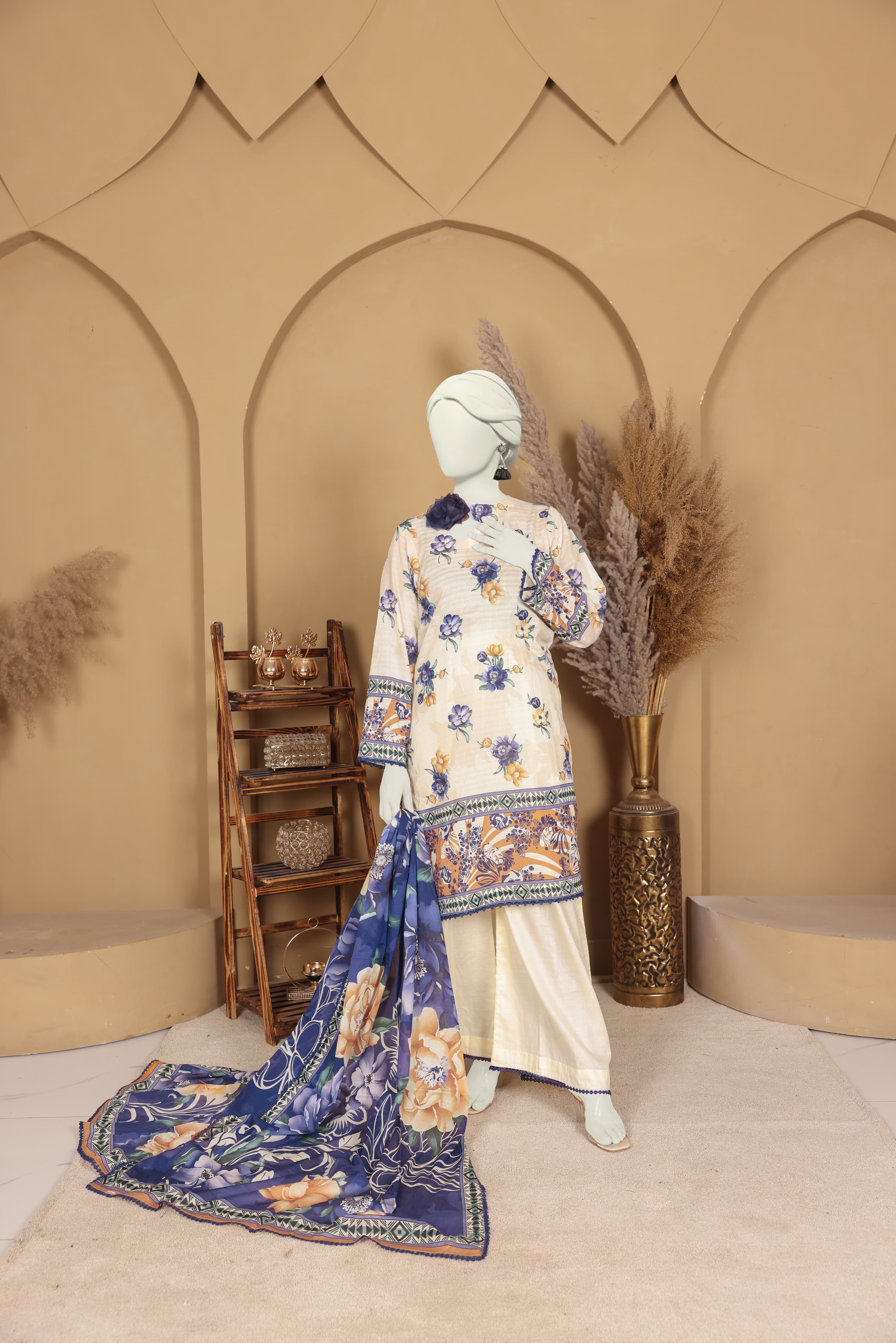 Imsha Doria Lawn 3 Piece D-07 by Murashe featuring digital printed slub lawn shirt, lawn voil dupatta and cotton trousers