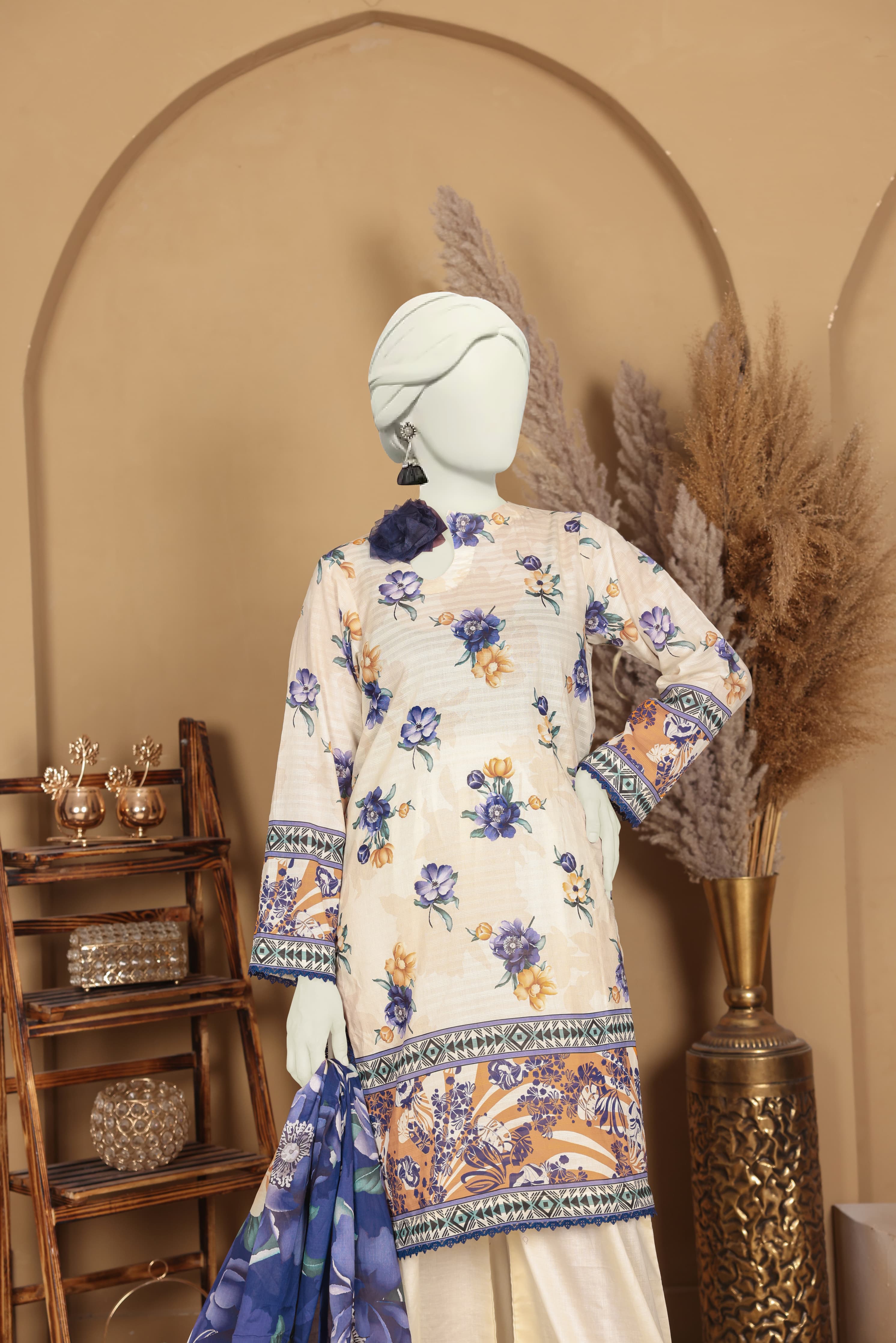 Imsha Doria Lawn 3 Piece D-07 by Murashe featuring digital printed slub lawn shirt, lawn voil dupatta and cotton trousers