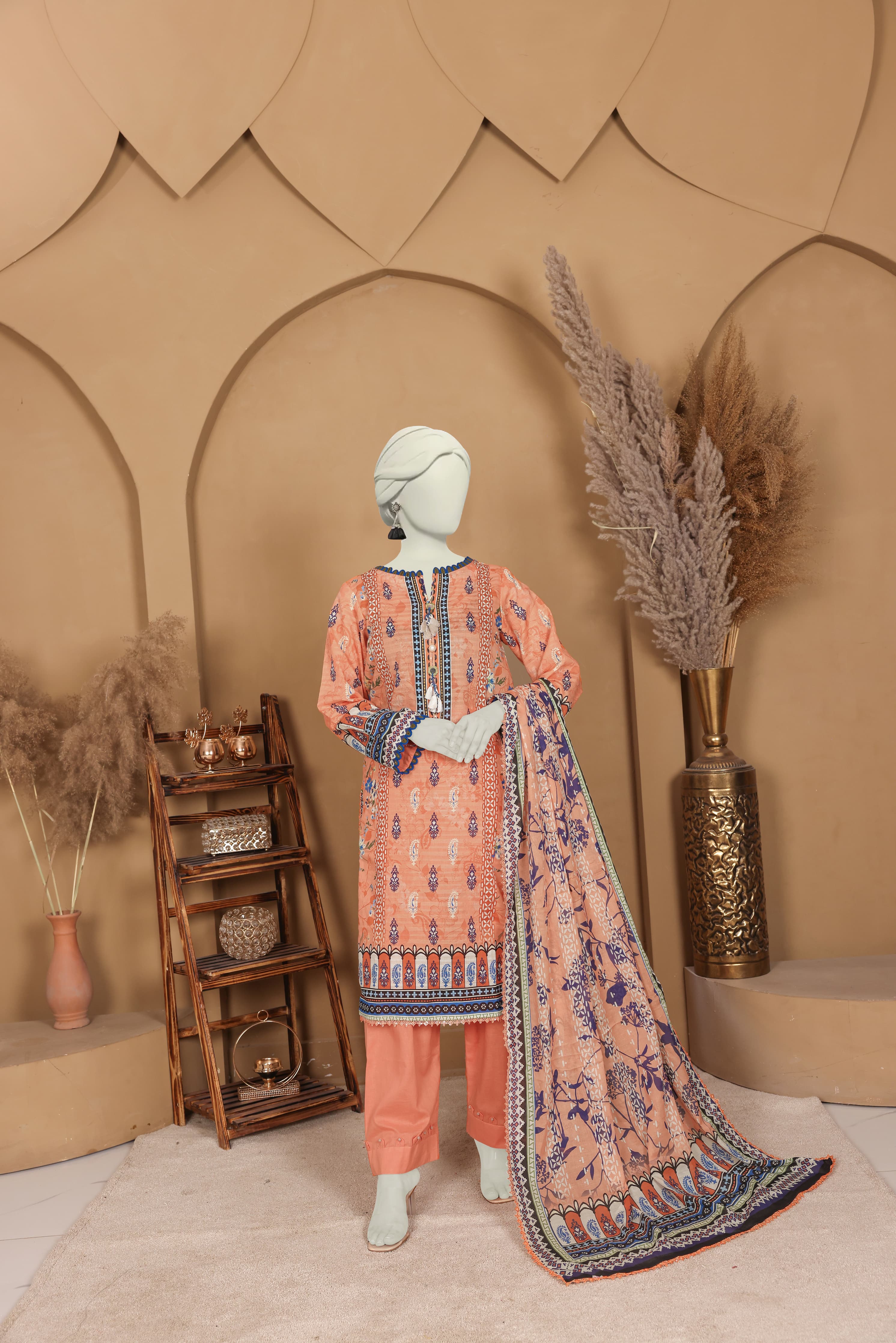 Imsha Doria Lawn 3 Piece D-12 by Murashe featuring digital printed slub lawn shirt, lawn voil dupatta and cotton trousers