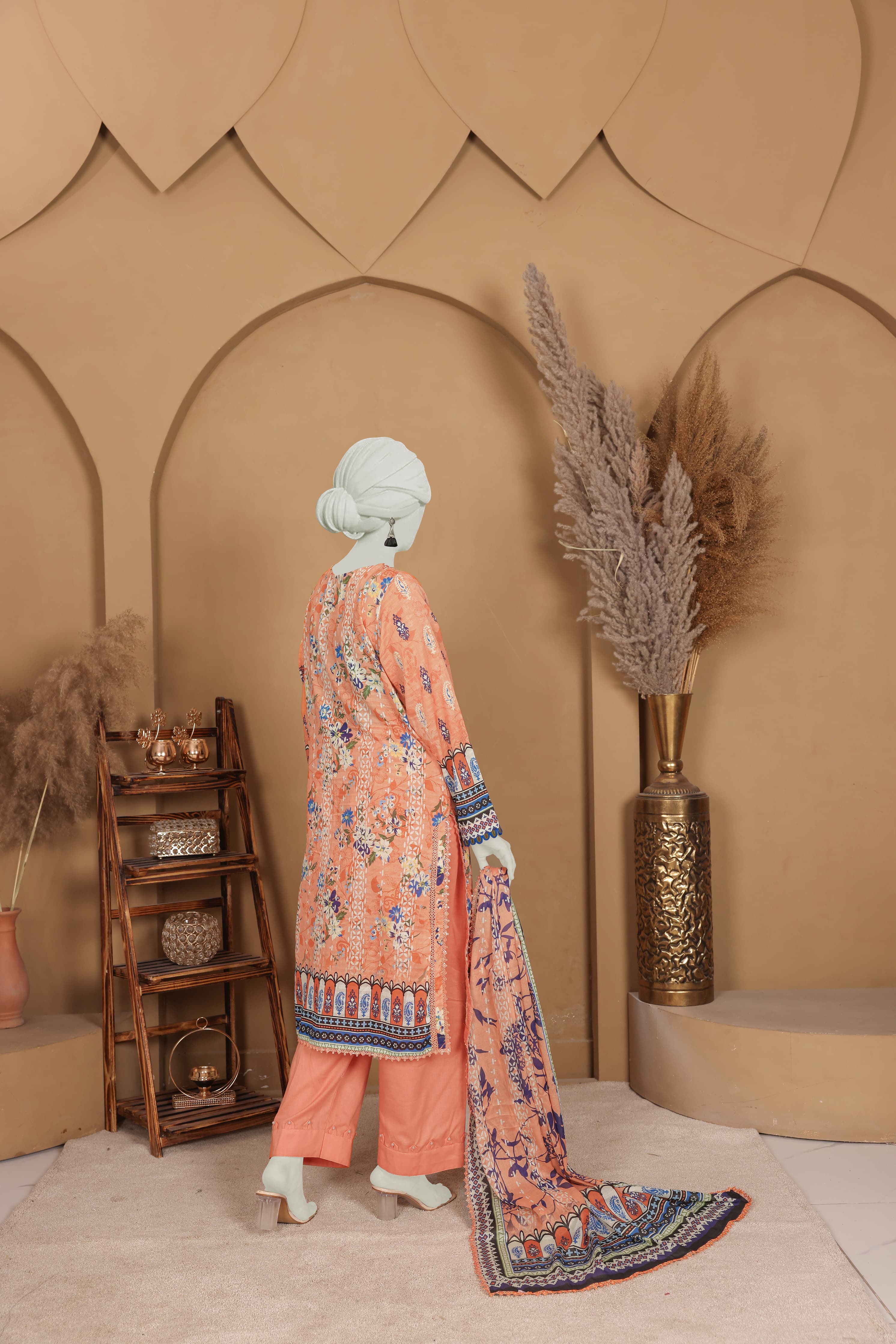 Imsha Doria Lawn 3 Piece D-12 by Murashe featuring digital printed slub lawn shirt, lawn voil dupatta and cotton trousers