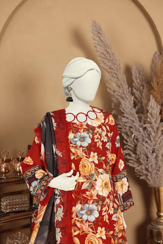 Imsha Doria Lawn 3 Piece D-12 by Murashe featuring digital printed slub lawn shirt, lawn voil dupatta and cotton trousers