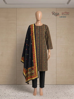 3 Piece - Unstitched Khaddar – D#3010 Black