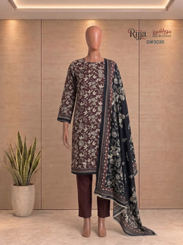 3 Piece - Unstitched Khaddar – D#3036 Brown